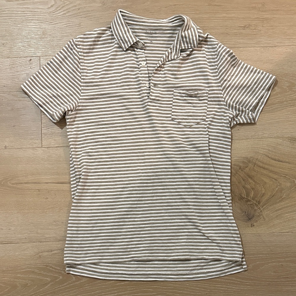 J. Crew Factory Tan and White Striped Polo Shirt